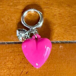 NEW Pink Love Keychain Purse Charm Pink Heart & Little Silver Heart